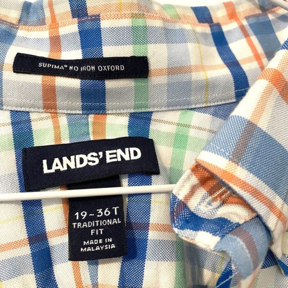 Lands' End Supima No Iron Oxford Dress Shirt Men's 17.5 - 36 Tailored Fit Tall